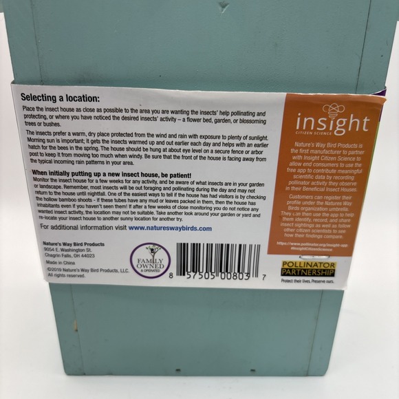 Nature's Way Better Gardens Pollinator Bug Mason Bee House Wooden Green Blue - Picture 6 of 8